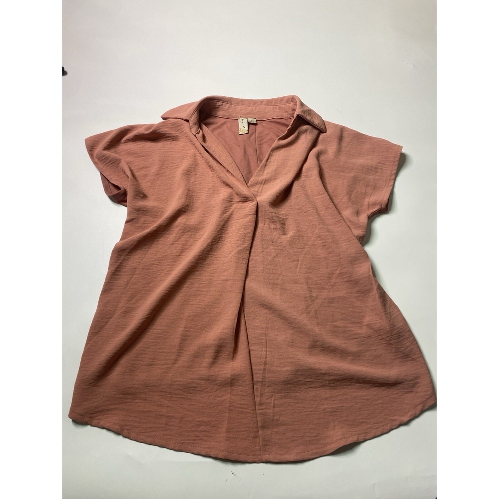 Misa Women's M Soft Pink Collared Blouse‎ Office Basic Chic Office Preppy Boho